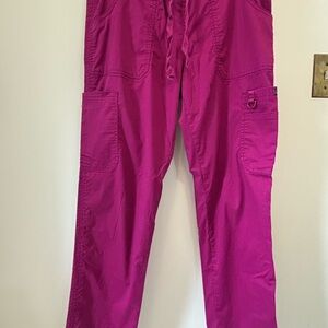 Koi Stretch Magenta Pants with Floral Trim SZ Med EUC